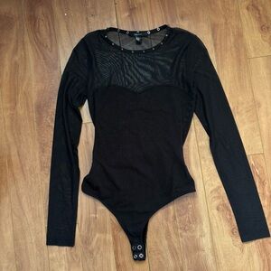 Forever 21 Black Sheer Long Sleeve Bodysuit